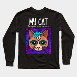 Cute Funny Cat With Flower In A Patch-style Long Sleeve T-Shirt